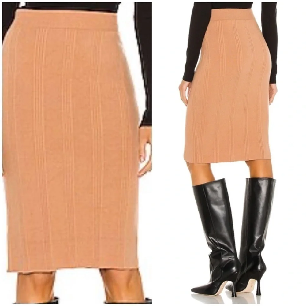 NWT L’Agence Jessica Rib Knit Midi Skirt Pencil Green Gray Juniper Sz XS